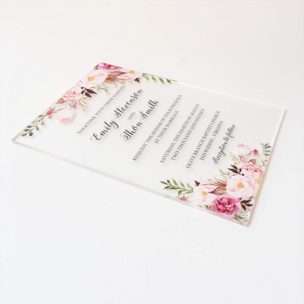 Clear Acrylic Wedding Invitation with Floral Liner and Blush Colors — Sofia  Invitations and Prints