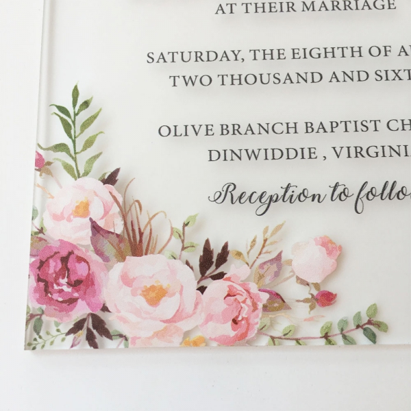 Clear Acrylic Wedding Invitation with Floral Liner and Blush Colors — Sofia  Invitations and Prints