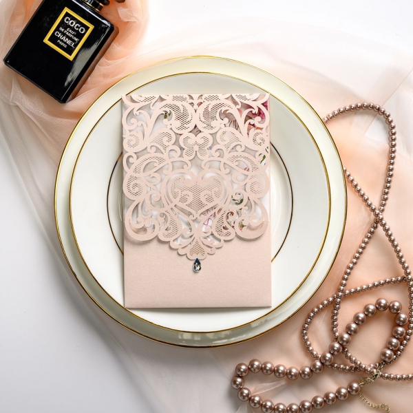 Blush Laser Cut Wedding Invitations With Watercolor Floral Spring And Summer Wedding Cards Elegant Cheap Wedding Invitations Diamante Lace Custom Invitations Ws032 Wedding Invitations Wedding Invites Paper