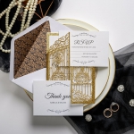 Gold shimmer laser cut wedding invitations entry door, art deco wedding invitation envelop lining, royal wedding invitations, luxury classic vintage weddings ws035