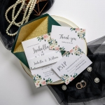Watercolor floral wedding invitations with belly band, emerald envelops with gold glitter lining, emerald green wedding invitations, luxury wedding invitations classic, custom wedding invitations affordable, rsvp cards, thank you cards ws038