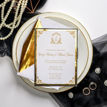 Gold mirror gold foil paper wedding invitation WS042