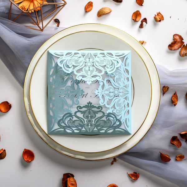 Mint Teal Green Laser Cut Wedding Invitations Spring Summer Beach
