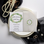 Vellum wedding invitations with greenery wreath, gold glitter backer, custom chic tag, spring and summer, thank you & rsvp cards ws044