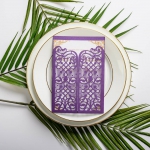 Violet purple entry door  laser cut wedding invitations, vellum belly band with tag, art deco design, thank you & rsvp cards ws049