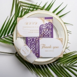 Violet purple entry door  laser cut wedding invitations, vellum belly band with tag, art deco design, thank you & rsvp cards ws049