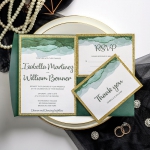  Emerald and gold pocket wedding invitations, watercolor wedding invitations, vintage classic invitations, spring, fall, winter ws046