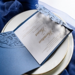 Navy blue laser cut wedding invitations, pocket wedding invitations ws047