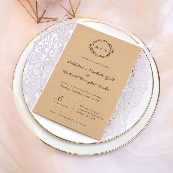 Simple Pearl White Laser Cut Wedding Invitations With Twine