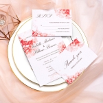 Elegant red peony wedding invitations with blush pink ribbon, Rustic weddings, Watercolor invites, Boho invites, Spring summer WS064