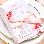 Elegant red peony wedding invitations with blush pink ribbon, Rustic weddings, Watercolor invites, Boho invites, Spring summer WS064