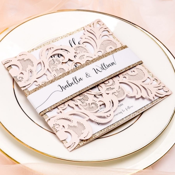 Blush Pink Gold Laser Cut Wedding Invitations WS059