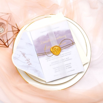 Vellum wedding invitations with gold wax seal WS061