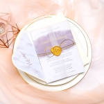 Vellum transparent wedding invitations with gold wax seal and shimmer twine, Mauve purple watercolor invites for summer, Gold foil, Spring wedding, affordable wedding invitations, Marble envelope WS061