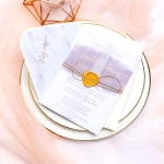 Vellum transparent wedding invitations with gold wax seal and shimmer twine, Mauve purple watercolor invites for summer, Gold foil, Spring wedding, affordable wedding invitations, Marble envelope WS061