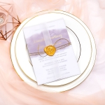 Vellum transparent wedding invitations with gold wax seal and shimmer twine, Mauve purple watercolor invites for summer, Gold foil, Spring wedding, affordable wedding invitations, Marble envelope WS061