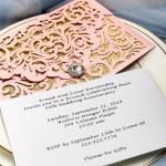 Blush Pink pocket wedding invitations with diamante, gold glitter lining, elegant laser cut wedding invitations, affordable invites, classic, spring, fall WS067