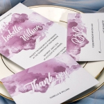 Mauve purple watercolor wedding invitations for fall weddings, beach, boho, custom wedding invitations with ribbon, vintage weddings, cheap sets, anniversaries WS069