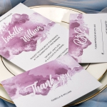 Mauve purple watercolor wedding invitations for fall weddings, beach, boho, custom wedding invitations with ribbon, vintage weddings, cheap sets, anniversaries WS069
