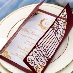 Vintage burgundy gate wedding invites, classic laser cut, gold foil invites, fall, winter, royal wedding invites, monogram, elegant invites WS071