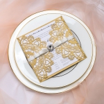 Elegant luxurious gold wedding invitations with diamante and silky ribbon, laser cut wedding invitations, affordable invites, vintage wedding invites, custom invites, square WS075