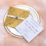 Elegant luxurious gold wedding invitations with diamante and silky ribbon, laser cut wedding invitations, affordable invites, vintage wedding invites, custom invites, square WS075