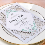 Elegant floral laser cut wedding invitations, gray wrap, art decor wedding invitations, vintage wedding invites, geometric design WS082