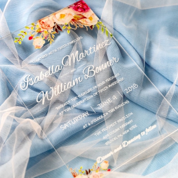 Elegant Glassy Acrylic Wedding Invitation with Floral, Transparent Wedding Invitations, Minimalist Invite, Modern Weddings, Bohemian Invites, Spring Summer WS091