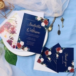 Navy blue and burgundy floral wedding invitations, watercolor wedding invitations, spring, fall, winter, vellum invites 