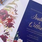Navy blue and burgundy floral wedding invitations, watercolor wedding invitations, spring, fall, winter, vellum invites 