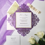 Purple and gold laser cut invitation, belly band with pearls, elegant wedding invitation, classic WS098