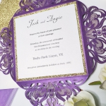 Purple and gold laser cut invitation, belly band with pearls, elegant wedding invitation, classic WS098