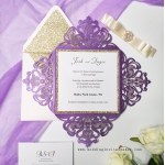 Purple and gold laser cut invitation, belly band with pearls, elegant wedding invitation, classic WS098