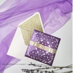 Purple and gold laser cut invitation, belly band with pearls, elegant wedding invitation, classic WS098