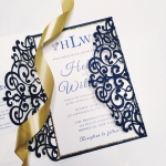 Navy blue and gold laser cut wedding invitations, classic, romantic, spring fall and winter WS102