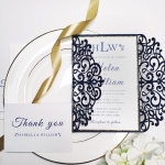 Navy blue and gold laser cut wedding invitations, classic, romantic, spring fall and winter WS102