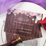 Rustic wooded back wedding invitation with floral pattern, vellum invite, wax seal, fall and spring weddings, forest weddings WS103