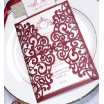 Classic burgundy and gold laser cut wedding invitation, monogram, elegant, spring, fall WS108 