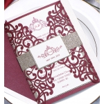 Classic burgundy and gold laser cut wedding invitation, monogram, elegant, spring, fall WS108 