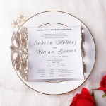 Silver glitter laser cut invitation, blush pink tag and belly band, silver mirror lining WS112