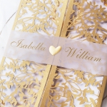 Elegant gold laser cut wedding invitations, vellum belly band, foil, monogram, royal, spring, fall, winter WS114 