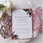 Classic burgundy laser cut wedding invitations, elegant wedding invite, fall, winter WS113