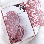 Classic burgundy laser cut wedding invitations, elegant wedding invite, fall, winter WS113