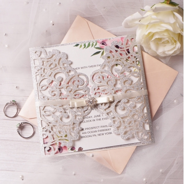 Elegant silver and blush laser cut invitations, floral pattern, spring weddings, romantic wedding invites, rustic WS116 