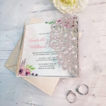 Elegant silver and blush laser cut invitations, floral pattern, spring weddings, romantic wedding invites, rustic WS116 