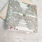 Elegant silver and blush laser cut invitations, floral pattern, spring weddings, romantic wedding invites, rustic WS116 