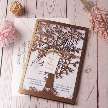 Brown rustic laser cut invitation, custom invite with twine and tag, country wedding, spring, fall WS115