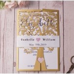 Rustic gold laser cut invite, tree cut, spring weddings, belly band, custom invite, handmade wedding invite WS118