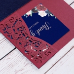 Burgundy and navy laser cut invitations, pocket invitations, tri-fold invites, spring, fall, winter, boho weddings, rustic wedding WS119