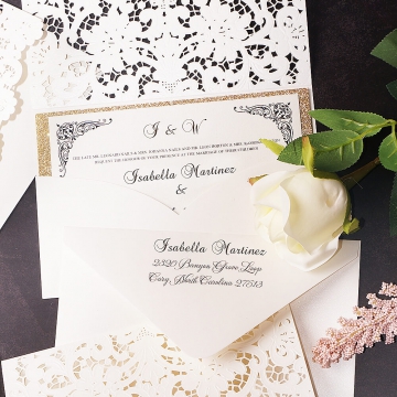 White & gold laser cut wedding invitation card WS122